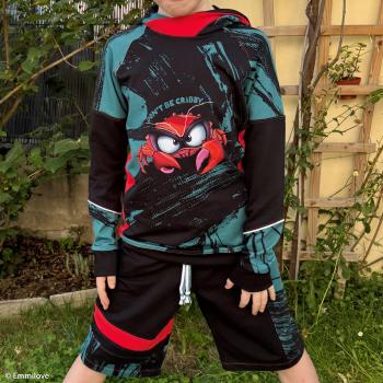 Preview: French Terry Panel ca. 85cm Eddy the Crab Petrol by Thorsten Berger von Swafing